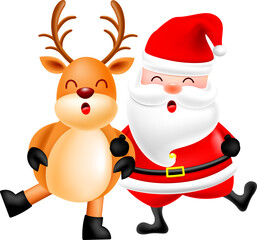 Cute cartoon santa claus and reindeer character. Merry Christmas and Happy New Year concept.