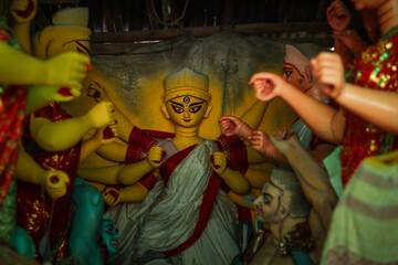 Fototapeta na wymiar Portrait Image Of Indian Goddess Idol Devi Durga