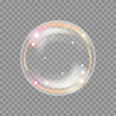 Colorful realistic soap bubble on transparent background