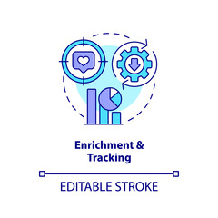Fototapeta na wymiar Enrichment and tracking concept icon. Marketing analysis. Leads management process abstract idea thin line illustration. Isolated outline drawing. Editable stroke. Arial, Myriad Pro-Bold fonts used