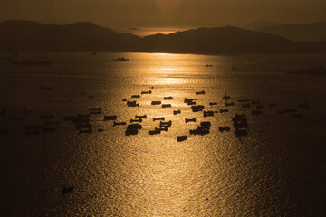 Container ship at sunset in the sea., hong kong  14 Aug 2011