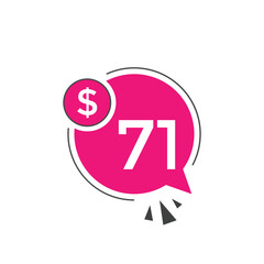 Monthly 71 Dollar price tag or sticker. seventy one dollars sales tag. shopping promotion marketing concept. sale promotion Price Sticker Design
