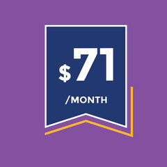 71 dollar price tag. Price $71 USD dollar only Sticker sale promotion Design. shop now button for Business or shopping promotion
