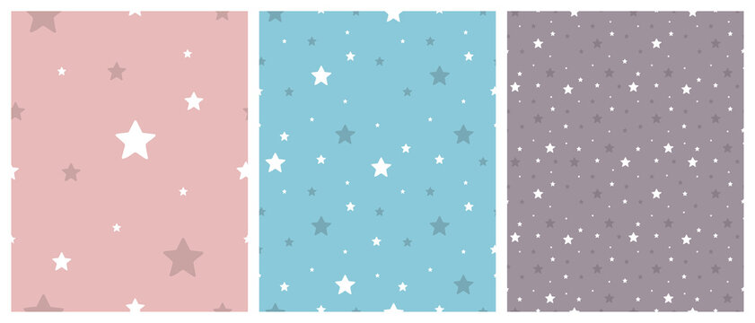 Set of patterns of stars. Seamless hand drawn small stars pattern for wrapping paper. Galaxy design. Vector illustration