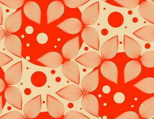 abstract floating leaves seamless pattern red ivory