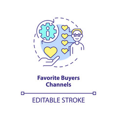 Favorite buyers channels concept icon. Sales prospecting technique abstract idea thin line illustration. Isolated outline drawing. Editable stroke. Arial, Myriad Pro-Bold fonts used