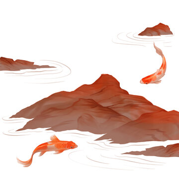 Oriental art style, mountains, rock, river, mother nature, plants, natural, texture, Asian style, digital illustration