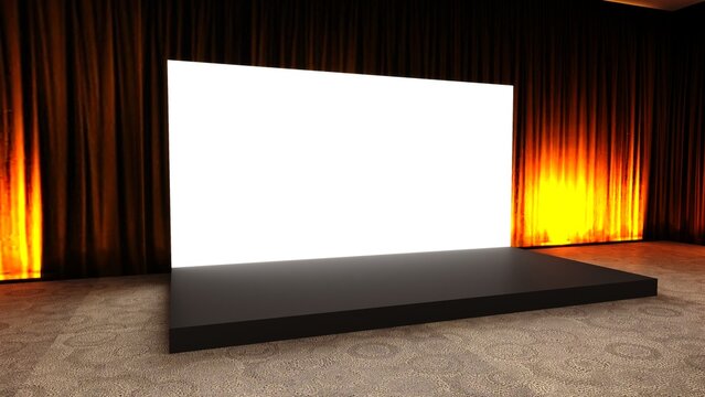 Simple event scene on white background. front view. 3d Rendering.