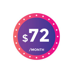 72 dollar price tag. 72$ dollar USD price symbol. price 72 Dollar sale banner in USD. Business or shopping promotion marketing concept
