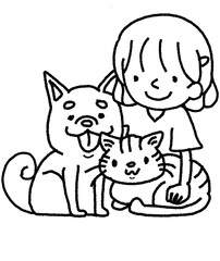 犬と猫と女性と動物病院、動物愛護活動のイラスト