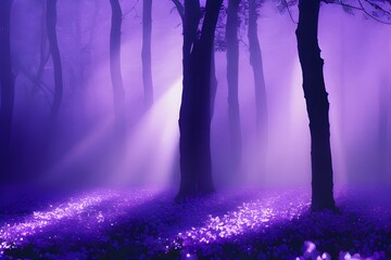 A magical enchanted purple forest.