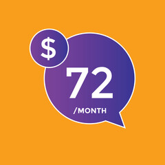 72 dollar price tag. 72$ dollar USD price symbol. price 72 Dollar sale banner in USD. Business or shopping promotion marketing concept
