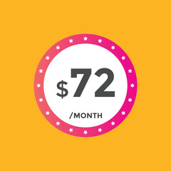72 dollar price tag. 72$ dollar USD price symbol. price 72 Dollar sale banner in USD. Business or shopping promotion marketing concept
