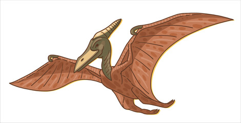 Pteranodon Spinosaurus Dinosaur. Illustration in vintage retro style linocut. Print. Vector. © anna