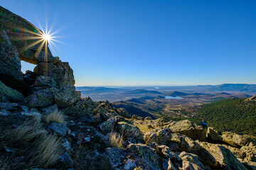 Sun flare at La Ventana near La Barranca, a popular hiking area in the Guadarrama mountain range near Madrid