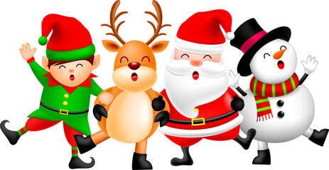 Cute Christmas Cartoon Characters. Santa Claus, Snowman, elf and Reindeer. Merry Christmas and Happy new year concept.