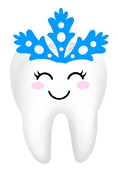 Christmas tooth characters. Emoticons facial expressions. Funny dental care concept.