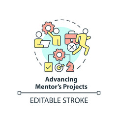 Advancing mentor projects concept icon. Ethical issue in mentoring abstract idea thin line illustration. Steal mentee time. Isolated outline drawing. Editable stroke. Arial, Myriad Pro-Bold fonts used