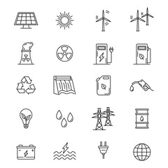 Set of energy and alternative renewable energy sources icons. Vector illustration