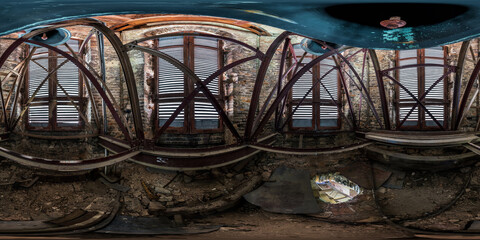 Fototapeta na wymiar 360 hdri panorama inside an ancient abandoned church bell tower or old building. full seamless spherical panorama in equirectangular projection, AR VR virtual reality content