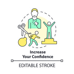 Increase confidence concept icon. Mentoring relationship advantage abstract idea thin line illustration. Boost self-esteem. Isolated outline drawing. Editable stroke. Arial, Myriad Pro-Bold fonts used