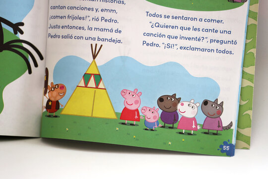  Magazine for children of the character Peppa Pig, George and friends in teepee tent. Cartoon for babies and toddlers. Activity book for kids.