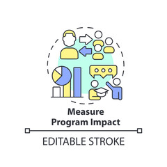 Measure program impact concept icon. Successful mentoring process abstract idea thin line illustration. Tracking progress. Isolated outline drawing. Editable stroke. Arial, Myriad Pro-Bold fonts used