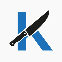 Knife Logo On Letter K Concept For Restaurant and Kitchen Symbol Logotype