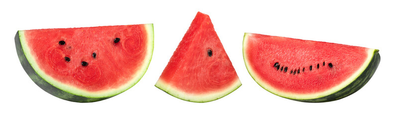 watermelon half and slice isolated on white background, Watermelon macro studio photo, set