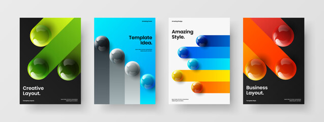 Geometric realistic balls corporate brochure concept bundle. Premium company cover design vector illustration collection. - obrazy, fototapety, plakaty