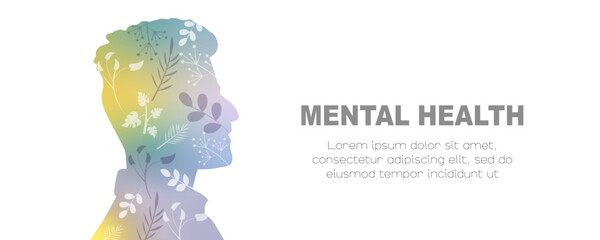 Mental Health banner. Card with place for text. Flat vector illustration.	