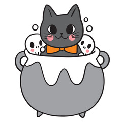Black cat on Halloween,Cute cartoon character vector.