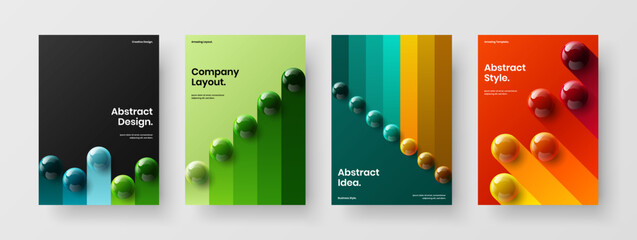 Simple 3D balls presentation layout collection. Multicolored annual report design vector template composition.