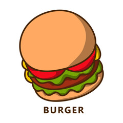 Burger illustration cartoon. food and drink logo. junkfood beefburger