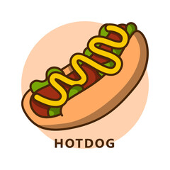 Hotdog food illustration cartoon. food and drink logo. Junkfood sandwich sausage icon