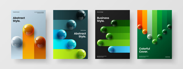 Isolated 3D spheres flyer layout bundle. Geometric corporate cover A4 design vector illustration collection.