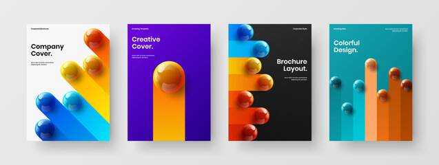 Minimalistic handbill A4 vector design template composition. Unique 3D spheres pamphlet layout collection.