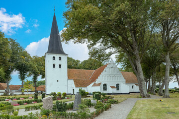 Fototapeta na wymiar Bogense church,Along the street in Bogense, Bogense is a harbor town on the Kattegat on northern Fyn,Denmark,Scandinavia,Europe