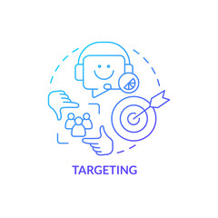 Targeting blue gradient concept icon. Connect with potential buyers. Benefit of direct marketing abstract idea thin line illustration. Isolated outline drawing. Myriad Pro-Bold font used