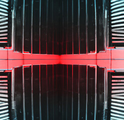 Symetrical Sci-Fi Room/Wall Scene with Metal and Red Lights Futuristic Style Wallpaper
