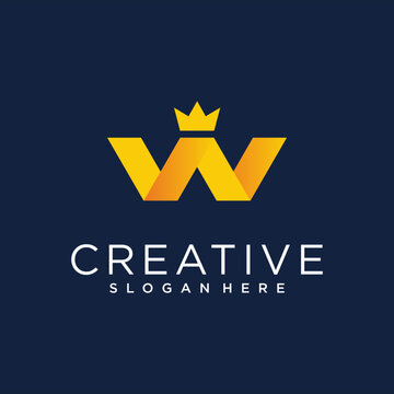 W Letter With Crown Logo Design Template