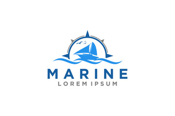 Fototapeta na wymiar Maritime anchor ship logo design wind rose icon symbol illustration marine anautical dhow sailing ship