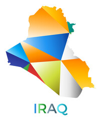 Bright colored Republic of Iraq shape. Multicolor geometric style country logo. Modern trendy design. Neat vector illustration.