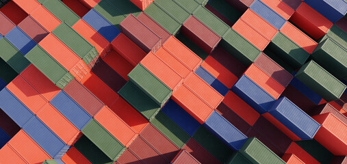 3d render of large stacks of colorful shipping containers for transportation global shipping