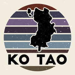 Ko Tao logo. Sign with the map of island and colored stripes, vector illustration. Can be used as insignia, logotype, label, sticker or badge of the Ko Tao.
