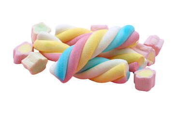 Sweet marshmallows in pastel colors  isolated on transparency photo png file 