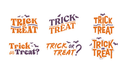 Trick or Treat lettering design with flying bats. Halloween card or banner spooky design.