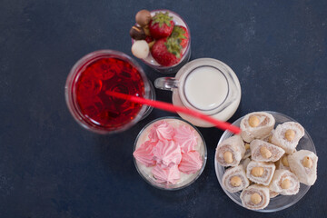 Dessert varieties with a glass of red wine