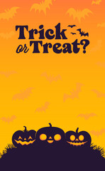 Halloween vertical banner with copy space. Carved Pumpkins Jack O Lantern design. Cute spooky design with fun elements.