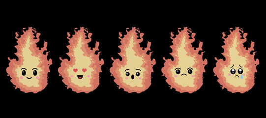 Bright colorful campfire in kawaii style